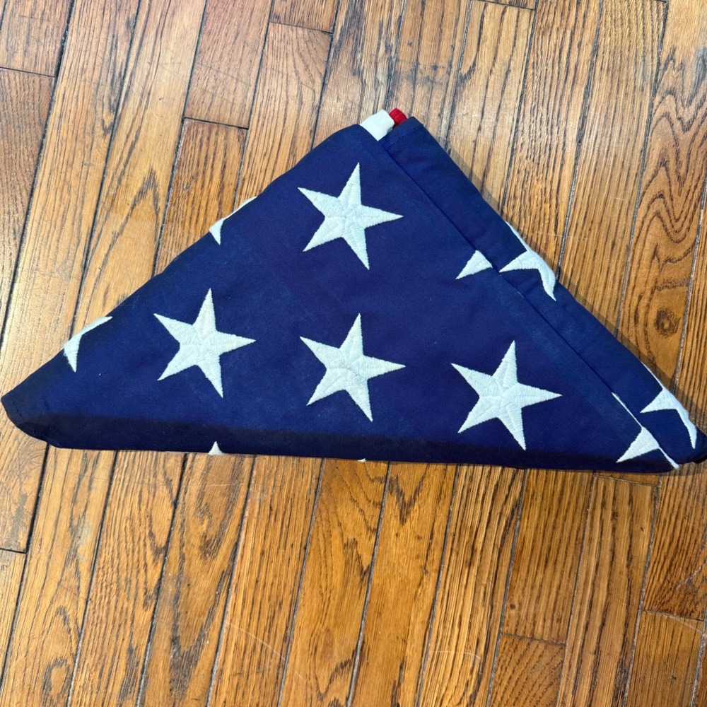 Vintage American Flag Embroidered Stars Ceremonial Triangle Fold Patriotic USA
